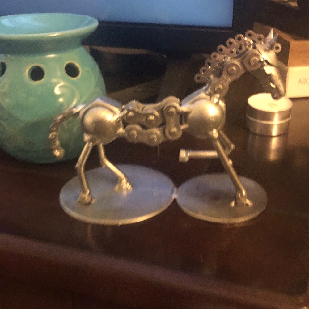 Metallic Silver Horse Sculpture - Decorative Home Art